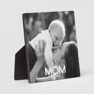 Custom Mum Established Modern Bold Black White Plaque