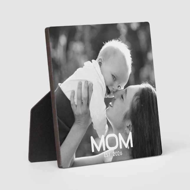 Custom Mum Established Modern Bold Black White Plaque (Front)