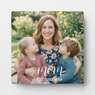 Custom Mum Established Modern Photo Script Plaque