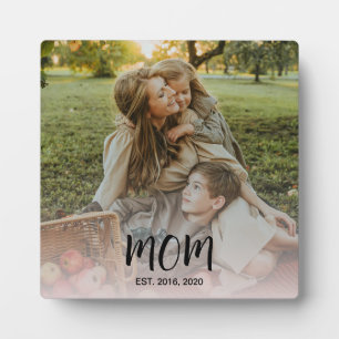Custom Mum Established Modern Script Overlay Photo Plaque