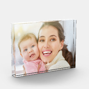 Custom Mum Established Modern Script Photo Block