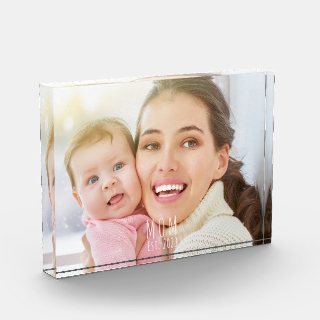 Custom Mum Established Modern Script  Photo Block (Left)