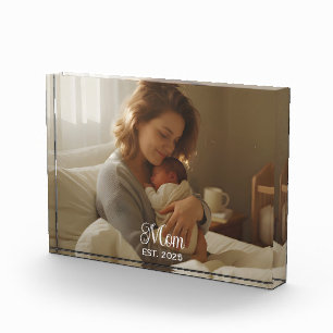 Custom Mum Established Modern Script Photo Block