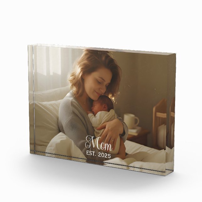 Custom Mum Established Modern Script Photo Block (Right)