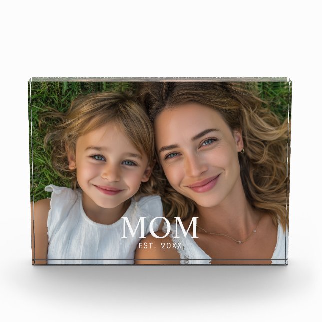 Custom Mum Established Modern Script Photo  Block (Front)