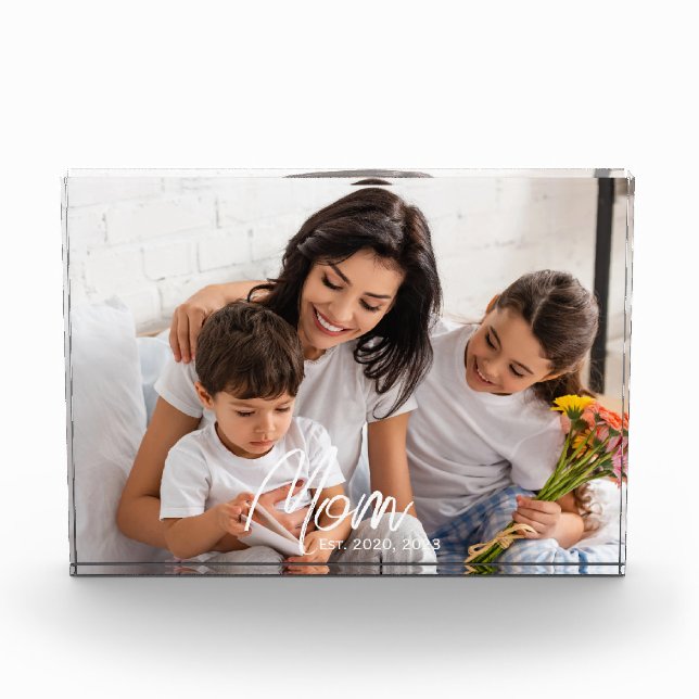 Custom Mum Established Modern Script Photo Block (Front)