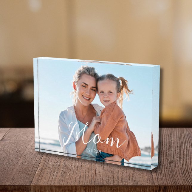 Custom Mum Established Modern Script  Photo Block (Creator Uploaded)