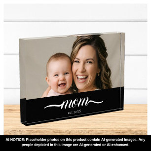 Custom Mum Established Modern Script Photo Block