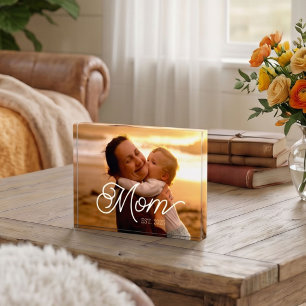 Custom Mum Established Modern Script Photo Block