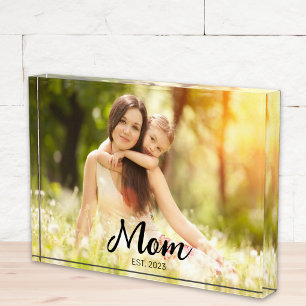Custom Mum Established Modern Script Photo Block
