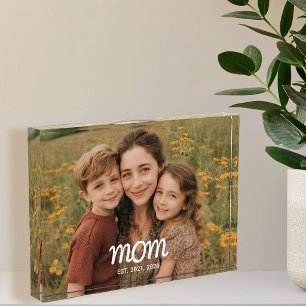 Custom Mum Established Modern Script Photo Block