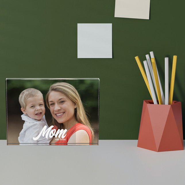 Custom Mum Established Modern Script Photo Block (Creator Uploaded)