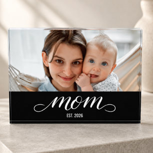 Custom Mum Established Modern Script Photo Block