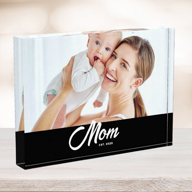 Custom Mum Established Modern Script Photo Block (Creator Uploaded)