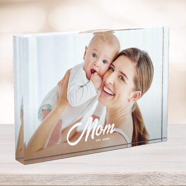 Custom Mum Established Modern Script Photo Block (Creator Uploaded)