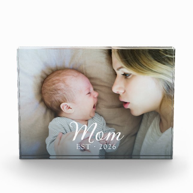 Custom Mum Established Modern Script Photo Block (Front)