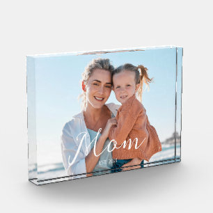 Custom Mum Established Modern Script Photo Block