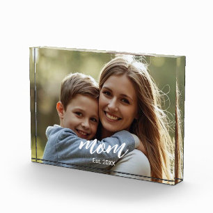Custom Mum Established Modern Script Photo Block