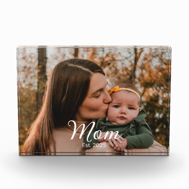 Custom Mum Established Modern Script  Photo Block (Front)
