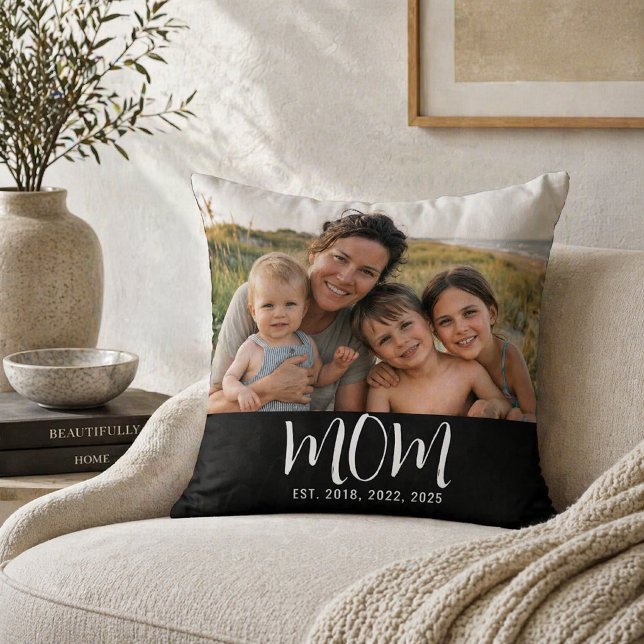 Custom Mum Established Modern Script Photo Cushion (Creator Uploaded)