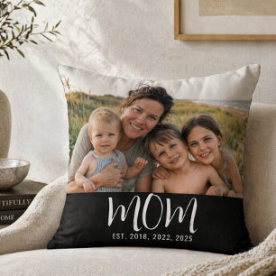 Custom Mum Established Modern Script Photo Cushion