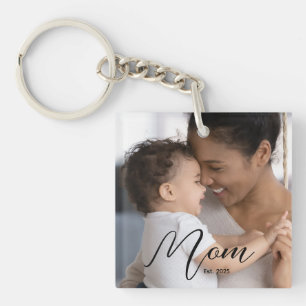 Custom Mum Established Modern Script Photo Key Ring
