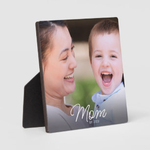 Custom Mum Established Modern Script Photo Plaque