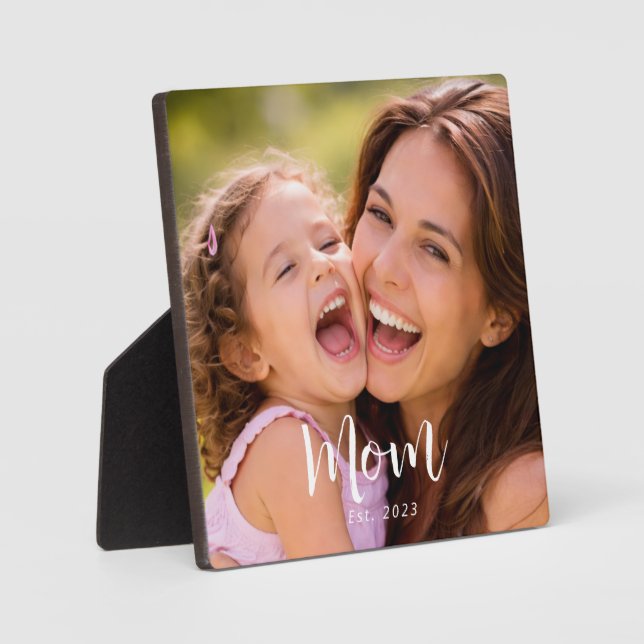 Custom Mum Established Modern Script Photo Plaque (Front)