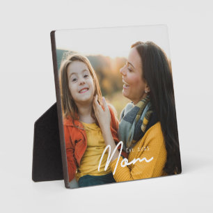 Custom Mum Established Modern Script Photo Plaque