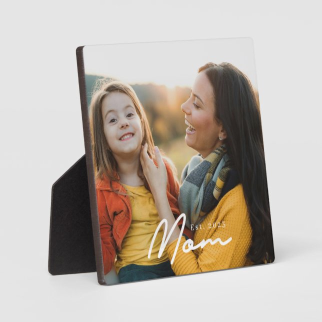 Custom Mum Established Modern Script Photo Plaque (Front)