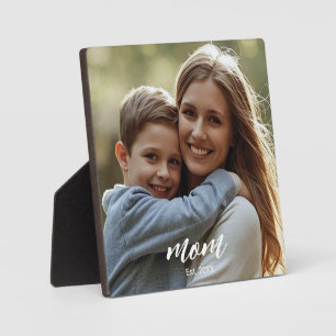 Custom Mum Established Modern Script Photo Plaque