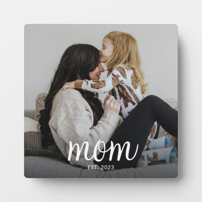 Custom Mum Established Modern Script Photo Plaque (Front)