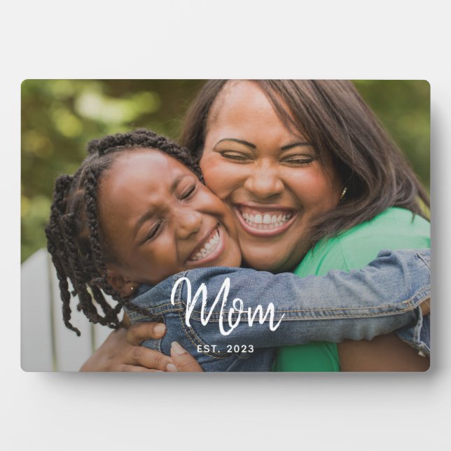 Custom Mum Established Modern Script Photo Plaque (Front)