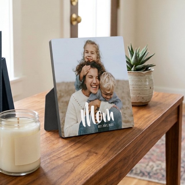 Custom Mum Established Modern Script Photo Plaque (Custom Mom Established Modern Script Photo Plaque)