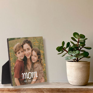 Custom Mum Established Modern Script Photo Plaque