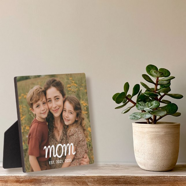 Custom Mum Established Modern Script Photo Plaque (Creator Uploaded)