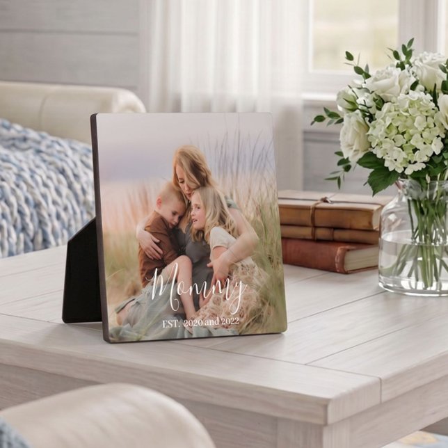 Custom Mum Established Modern Script Photo  Plaque (Creator Uploaded)