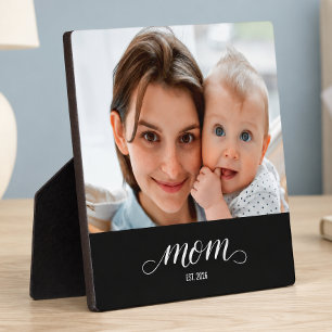 Custom Mum Established Modern Script Photo Plaque
