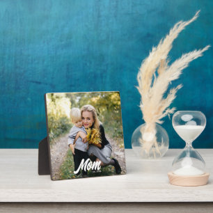 Custom Mum Established Modern Script Photo Plaque
