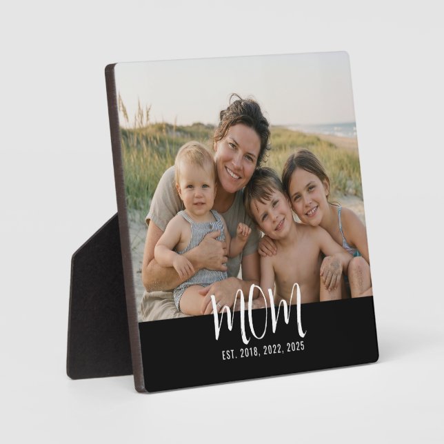Custom Mum Established Modern Script Photo Plaque (Front)