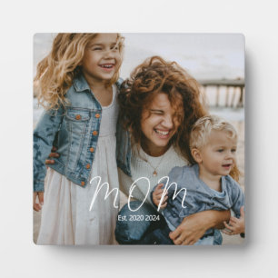 Custom Mum Established Modern Script Photo Plaque