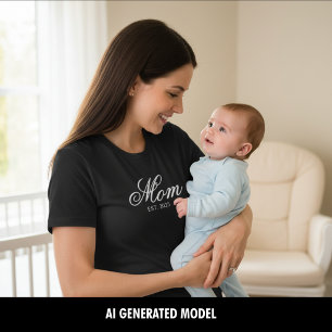 Custom Mum Established Year White Elegant Script T-Shirt