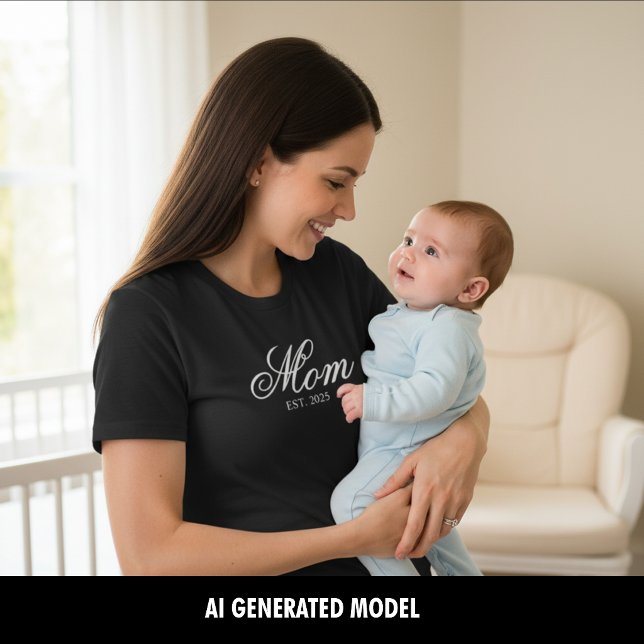 Custom Mum Established Year White Elegant Script T-Shirt (Custom Mom Established Year White Elegant Script T-Shirt)