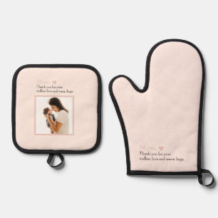 Custom Mum Gift with Heart & Special Message -  Oven Mitt & Pot Holder Set