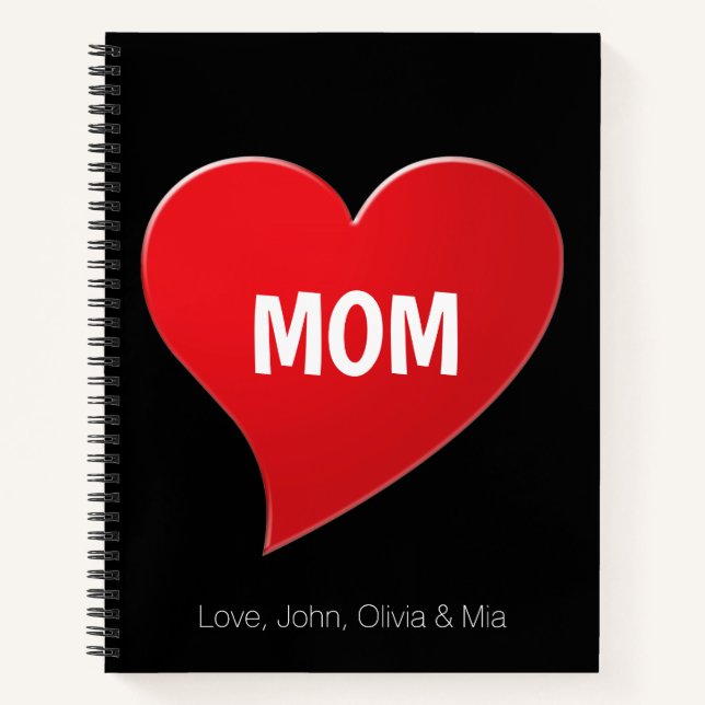 Custom Mum, red heart white letters Notebook (Front)