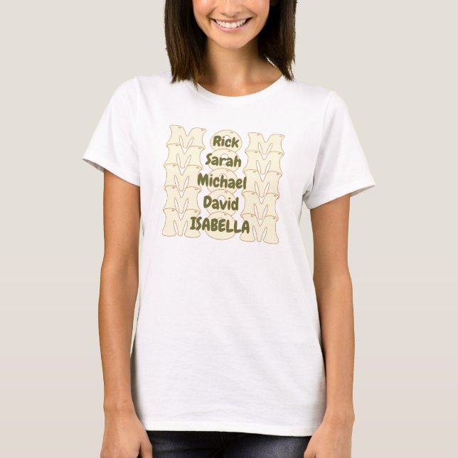 Custom Mum With Five Children's Names Groovy T-Shirt (Front)