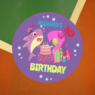Custom Mummy Aunty Papa Daddy Shark Birthday Gift Classic Round Sticker