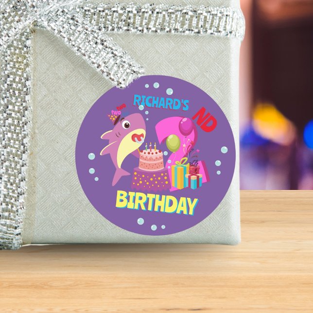 Custom Mummy Aunty Papa Daddy Shark Birthday Gift Classic Round Sticker (Creator Uploaded)