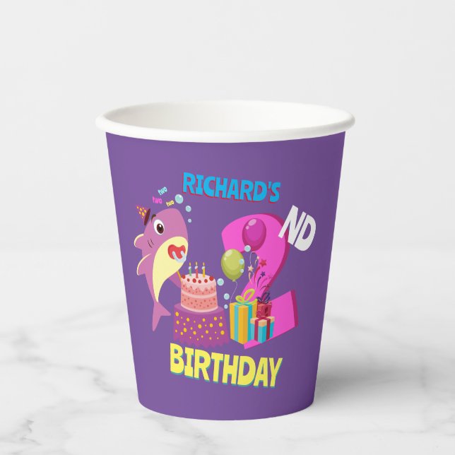 Custom Mummy Aunty Papa Daddy Shark Birthday Gift Paper Cups (Front)