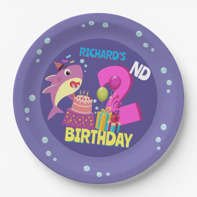 Custom Mummy Aunty Papa Daddy Shark Birthday Gift Paper Plate (Front)